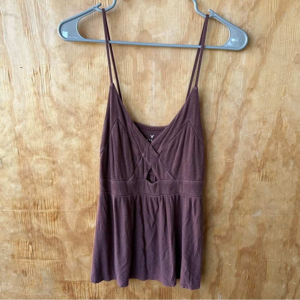 American Eagle Soft & Sexy Ribbed Cut Out Swing Tank Maroon